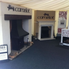 Close up of our wood burning open fires stand at a country fair.