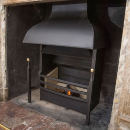 Georgian steel canopy on a Thermovent high performance wood burning open fire.