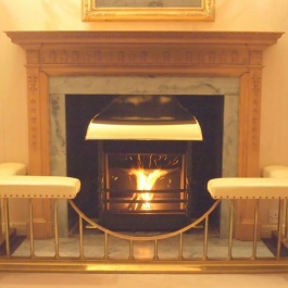 Georgian style high performance wood burning open fire with convecting system and brass canopy