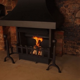 Traditional Open Fireplace with hand Forged Fire and Dog Irons 2