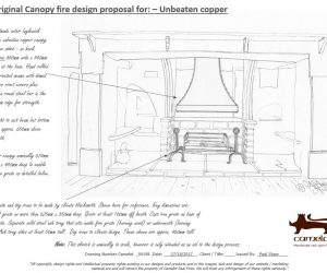 Design sketch open fire canopy and fire basket