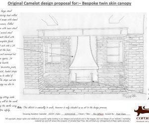 Design sketch of Inglenook canopy and fire basket