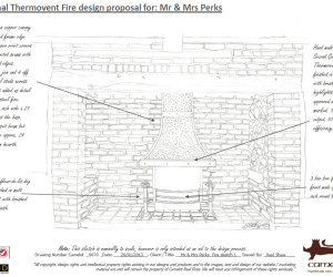 Design sketch of hand-beaten copper canopy and thermovent