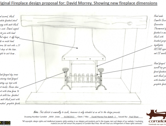 Open Fire Sketch Studded Canopy and fire grate design